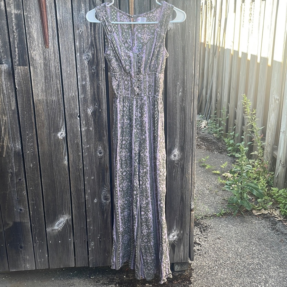 Green and purple jumpsuit